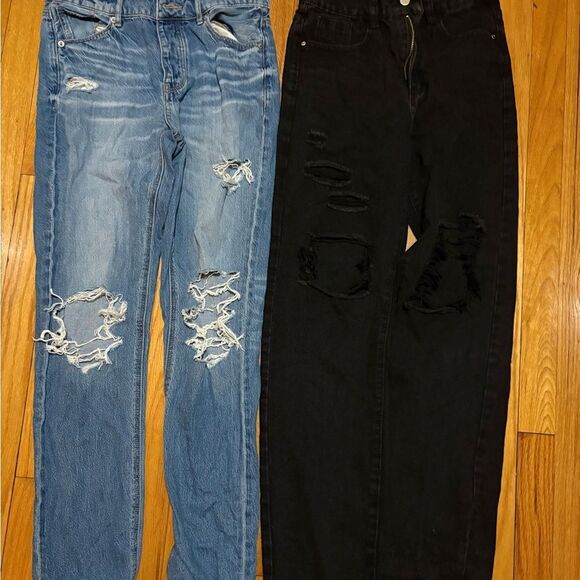 American Eagle Outfitters Blue and Black Distressed Boyfriend Jeans - Picture 2 of 8